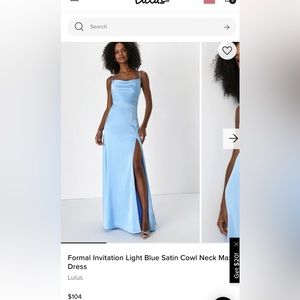 Lulus Formal Invitation Light Blue Satin Cowl Neck Maxi Dress